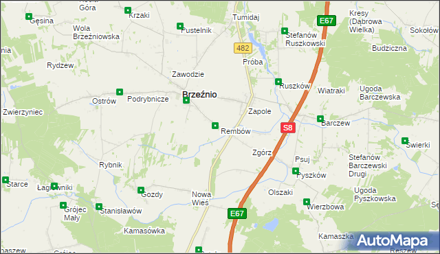 mapa Rembów gmina Brzeźnio, Rembów gmina Brzeźnio na mapie Targeo