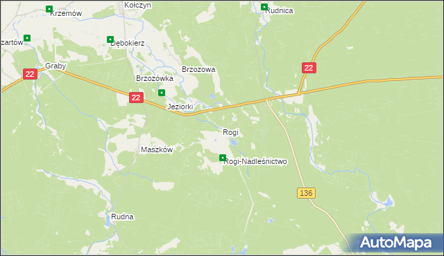 mapa Rogi gmina Lubniewice, Rogi gmina Lubniewice na mapie Targeo