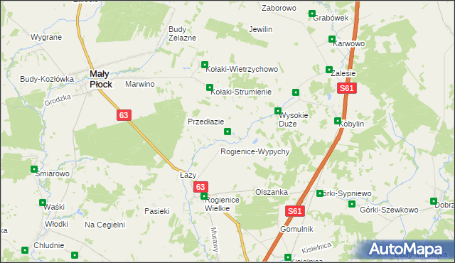 mapa Rogienice Piaseczne, Rogienice Piaseczne na mapie Targeo