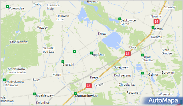 mapa Rogóźno gmina Domaniewice, Rogóźno gmina Domaniewice na mapie Targeo