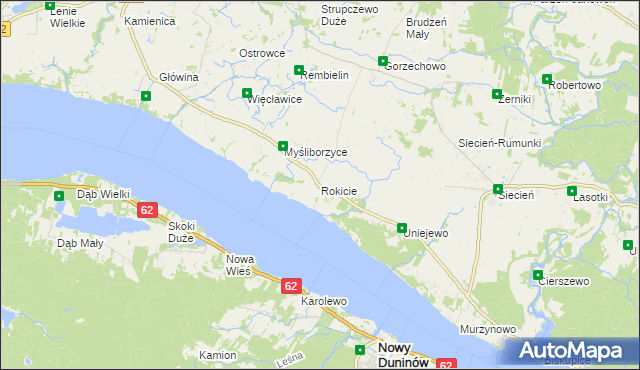 mapa Rokicie gmina Brudzeń Duży, Rokicie gmina Brudzeń Duży na mapie Targeo