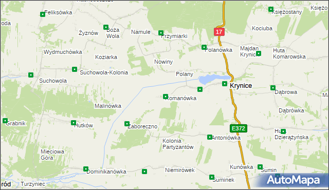 mapa Romanówka gmina Krynice, Romanówka gmina Krynice na mapie Targeo