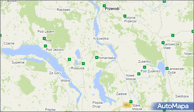 mapa Romanówka gmina Przerośl, Romanówka gmina Przerośl na mapie Targeo