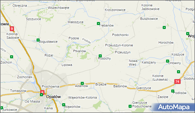 mapa Rosochy gmina Opatów, Rosochy gmina Opatów na mapie Targeo