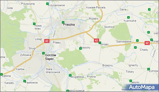 mapa Rosochy gmina Praszka, Rosochy gmina Praszka na mapie Targeo