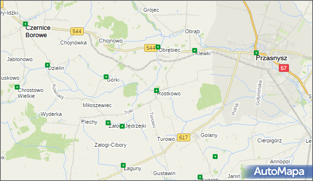mapa Rostkowo gmina Czernice Borowe, Rostkowo gmina Czernice Borowe na mapie Targeo