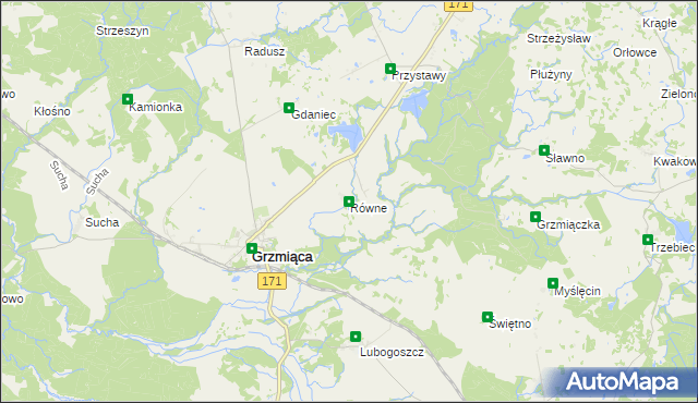 mapa Równe gmina Grzmiąca, Równe gmina Grzmiąca na mapie Targeo