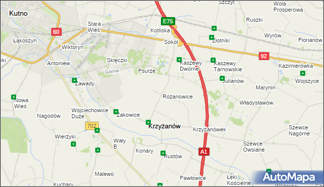 mapa Różanowice, Różanowice na mapie Targeo