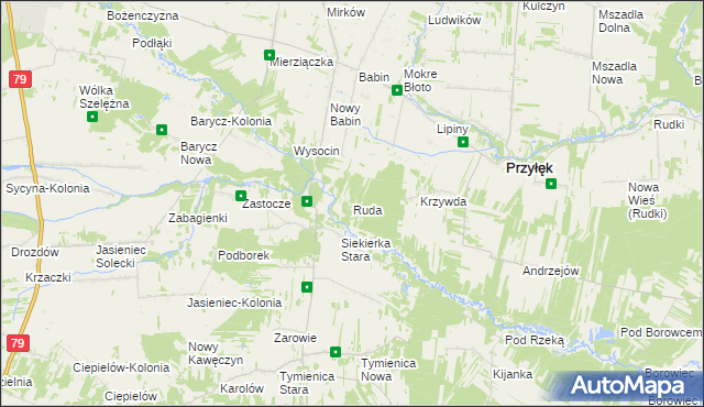 mapa Ruda gmina Przyłęk, Ruda gmina Przyłęk na mapie Targeo