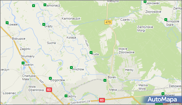 mapa Ruda gmina Sieradz, Ruda gmina Sieradz na mapie Targeo