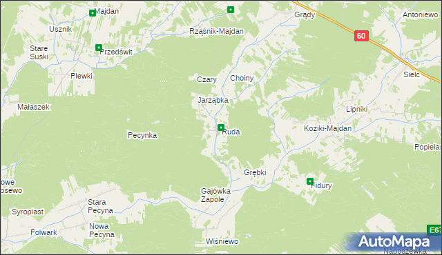 mapa Ruda gmina Wąsewo, Ruda gmina Wąsewo na mapie Targeo