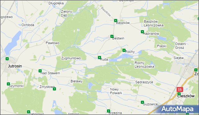 mapa Ruda gmina Zduny, Ruda gmina Zduny na mapie Targeo