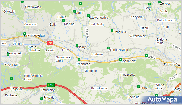 mapa Rudawa gmina Zabierzów, Rudawa gmina Zabierzów na mapie Targeo