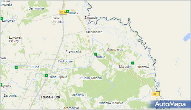 mapa Rudka gmina Ruda-Huta, Rudka gmina Ruda-Huta na mapie Targeo