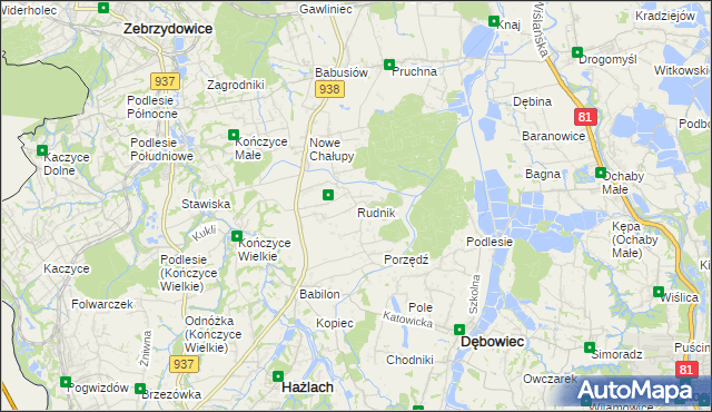 mapa Rudnik gmina Hażlach, Rudnik gmina Hażlach na mapie Targeo