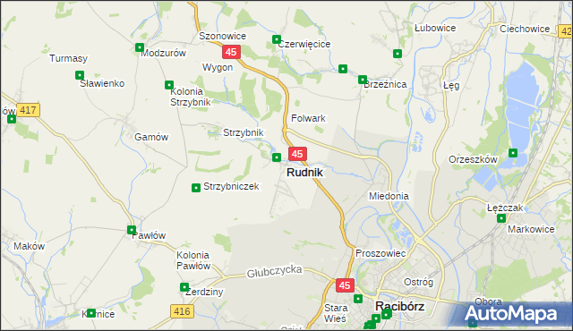 mapa Rudnik powiat raciborski, Rudnik powiat raciborski na mapie Targeo