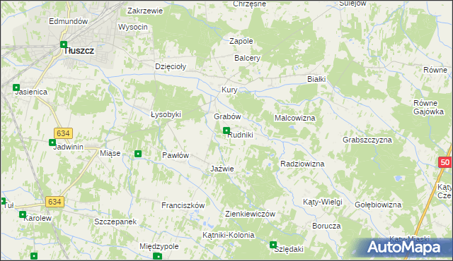 mapa Rudniki gmina Tłuszcz, Rudniki gmina Tłuszcz na mapie Targeo