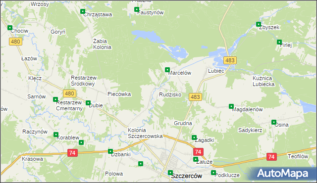 mapa Rudzisko gmina Szczerców, Rudzisko gmina Szczerców na mapie Targeo