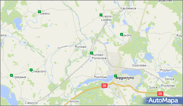 mapa Runowo Pomorskie, Runowo Pomorskie na mapie Targeo