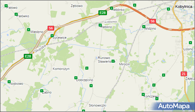 mapa Runowo Sławieńskie, Runowo Sławieńskie na mapie Targeo