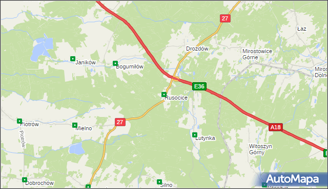 mapa Rusocice gmina Żary, Rusocice gmina Żary na mapie Targeo