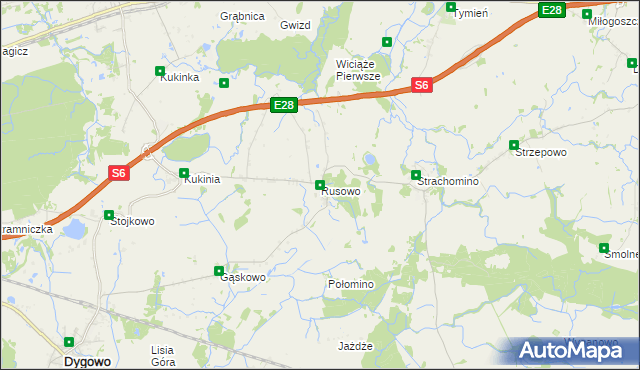 mapa Rusowo, Rusowo na mapie Targeo