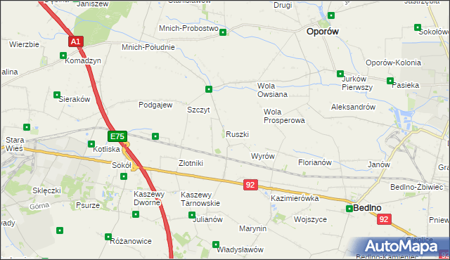 mapa Ruszki gmina Bedlno, Ruszki gmina Bedlno na mapie Targeo