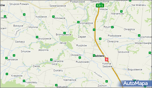 mapa Ruszków gmina Sadowie, Ruszków gmina Sadowie na mapie Targeo