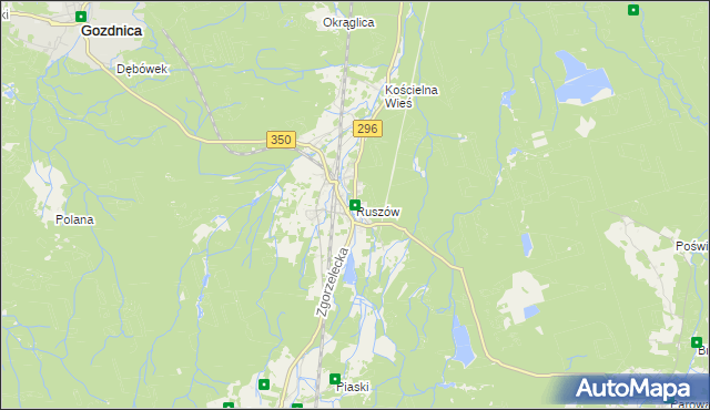 mapa Ruszów gmina Węgliniec, Ruszów gmina Węgliniec na mapie Targeo