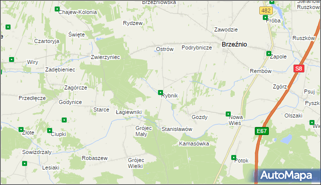 mapa Rybnik gmina Brzeźnio, Rybnik gmina Brzeźnio na mapie Targeo