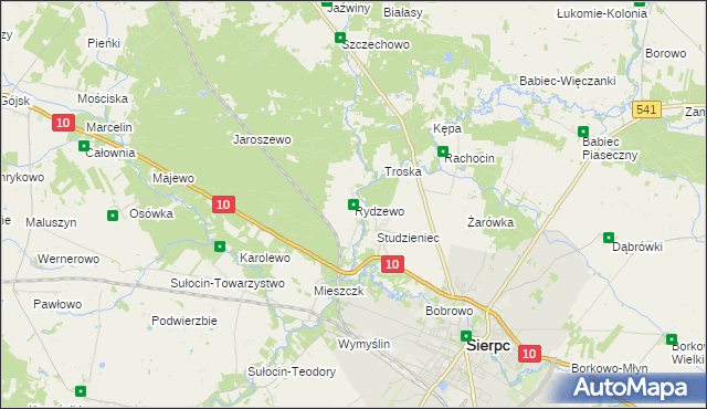 mapa Rydzewo gmina Sierpc, Rydzewo gmina Sierpc na mapie Targeo