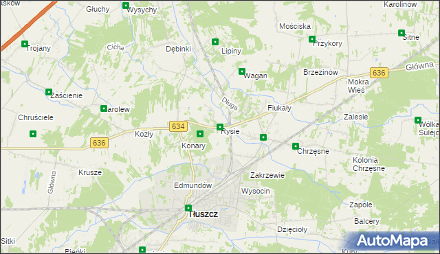 mapa Rysie gmina Tłuszcz, Rysie gmina Tłuszcz na mapie Targeo