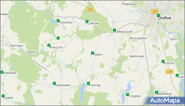 mapa Rzęsin, Rzęsin na mapie Targeo