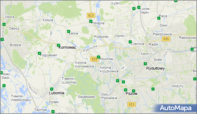 mapa Rzuchów gmina Kornowac, Rzuchów gmina Kornowac na mapie Targeo