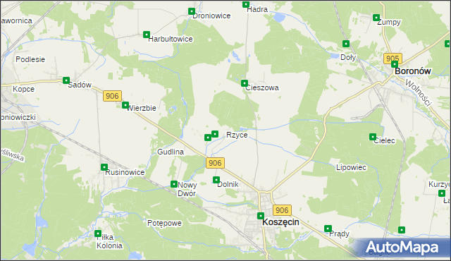 mapa Rzyce, Rzyce na mapie Targeo