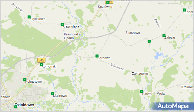 mapa Sarnowo gmina Kozłowo, Sarnowo gmina Kozłowo na mapie Targeo