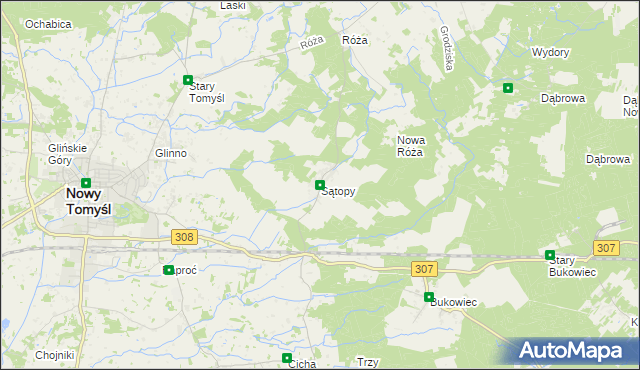 mapa Sątopy gmina Nowy Tomyśl, Sątopy gmina Nowy Tomyśl na mapie Targeo