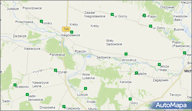 mapa Sędowice gmina Michałów, Sędowice gmina Michałów na mapie Targeo