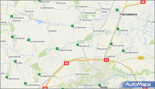 mapa Sękowice gmina Nysa, Sękowice gmina Nysa na mapie Targeo