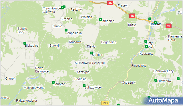 mapa Siedlec gmina Janów, Siedlec gmina Janów na mapie Targeo