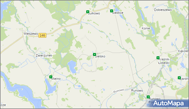 mapa Sielsko gmina Węgorzyno, Sielsko gmina Węgorzyno na mapie Targeo
