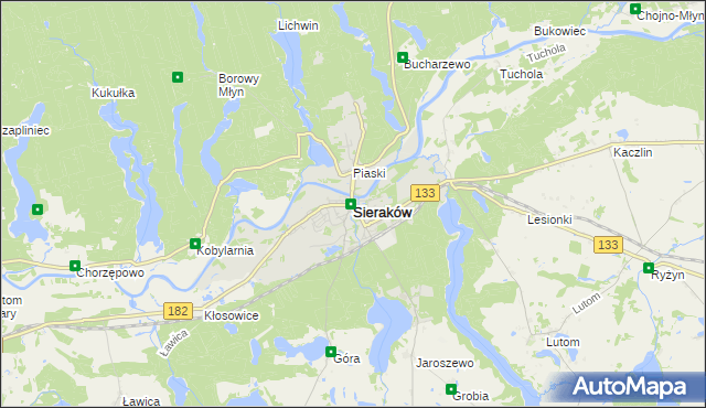 mapa Sieraków powiat międzychodzki, Sieraków powiat międzychodzki na mapie Targeo