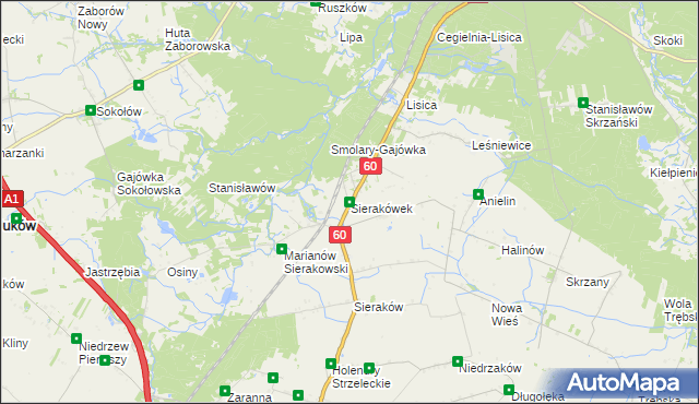 mapa Sierakówek gmina Gostynin, Sierakówek gmina Gostynin na mapie Targeo