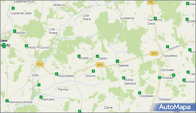 mapa Sieśki gmina Wyszki, Sieśki gmina Wyszki na mapie Targeo