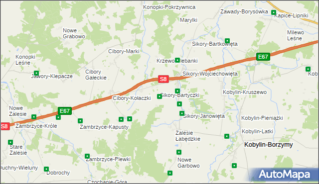 mapa Sikory-Bartyczki, Sikory-Bartyczki na mapie Targeo