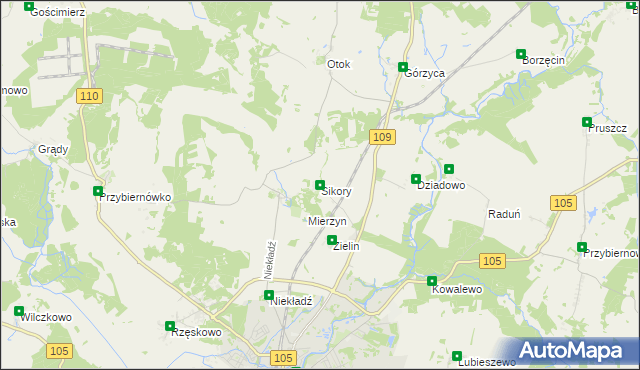 mapa Sikory gmina Gryfice, Sikory gmina Gryfice na mapie Targeo