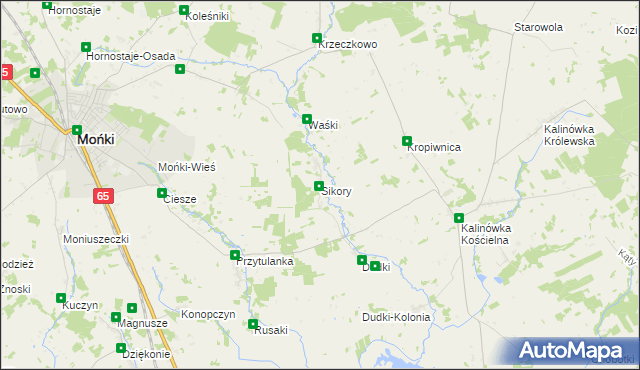 mapa Sikory gmina Mońki, Sikory gmina Mońki na mapie Targeo