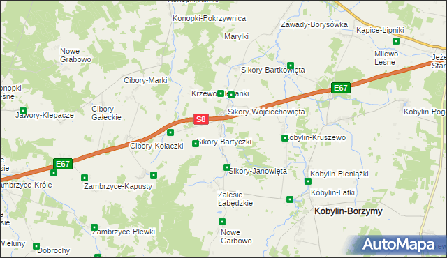 mapa Sikory-Pawłowięta, Sikory-Pawłowięta na mapie Targeo