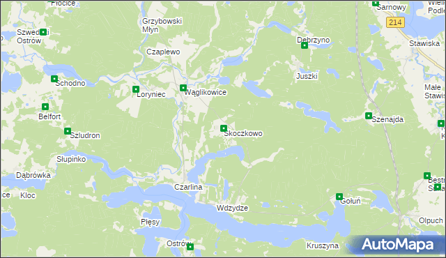 mapa Skoczkowo gmina Kościerzyna, Skoczkowo gmina Kościerzyna na mapie Targeo