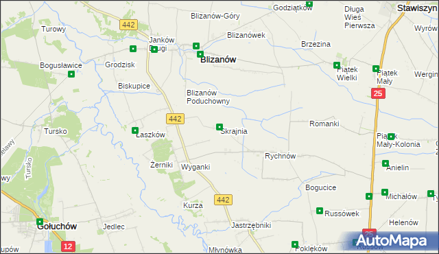 mapa Skrajnia gmina Blizanów, Skrajnia gmina Blizanów na mapie Targeo